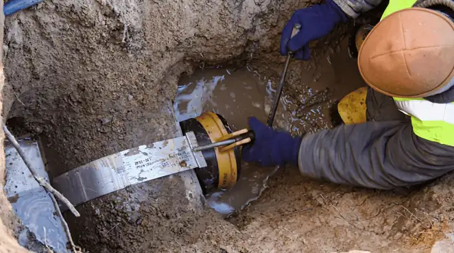 Technician performing underground drainage repair for foundation protection and gutter systems in Buffalo, NY